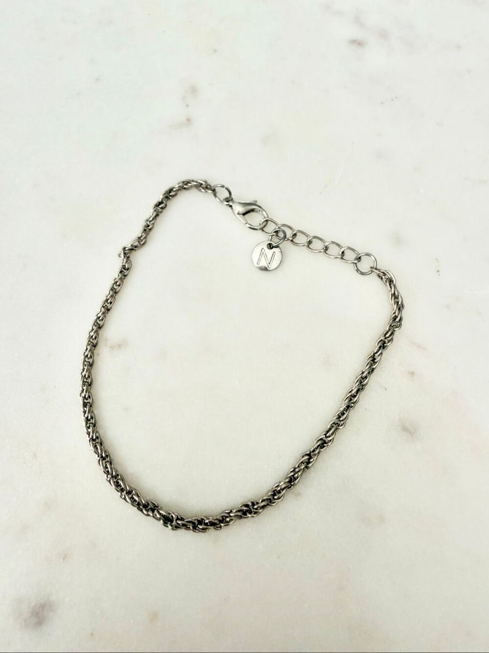 Nordstrom Silver Tone Rope Chain Bracelet Adjustable Extender